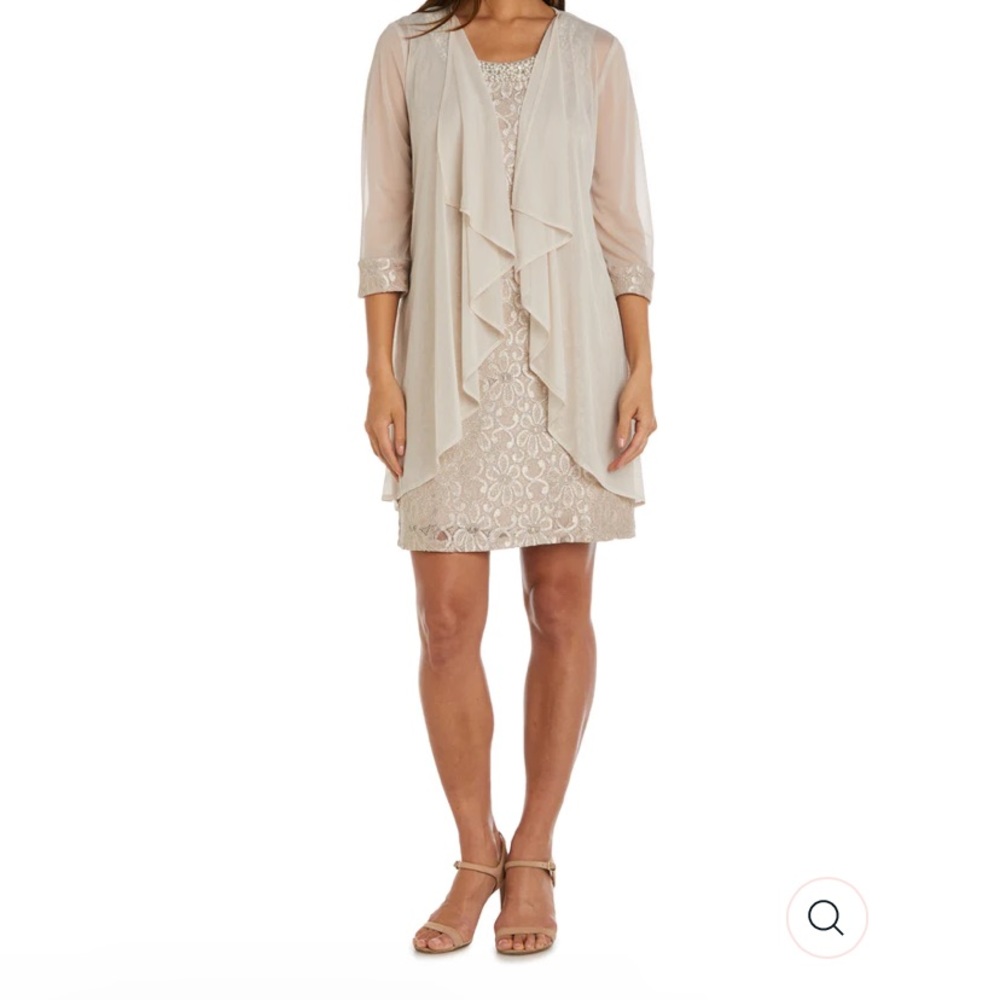 Sleeveless Lace Shift Dress with Pearl Embellishments and Sheer Jacket
